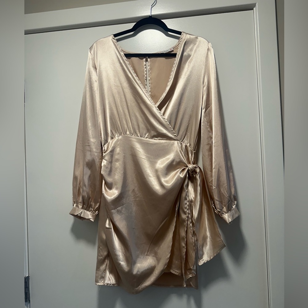 Elegant Satin Wrap Dress - Cream